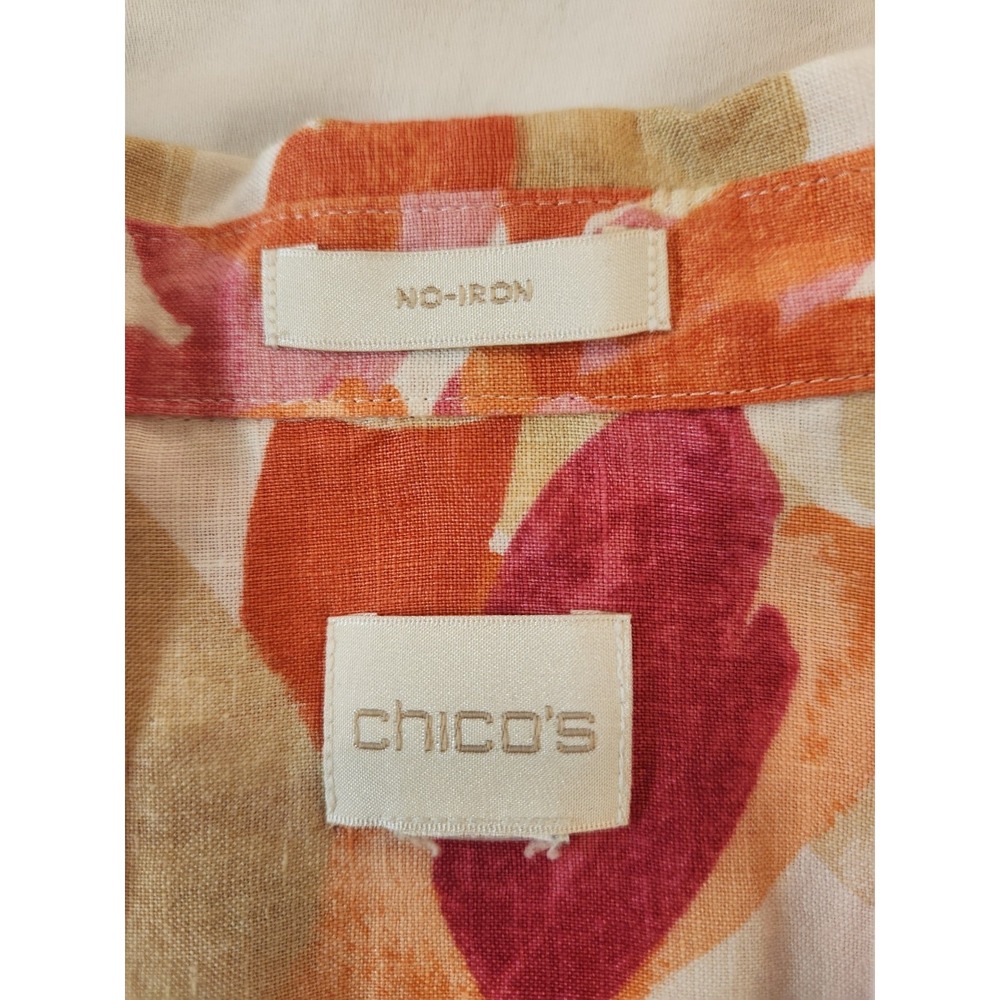 Chico Women's Orange Floral Linen Button-Up Shirt Size 2XL 3/4‎ Sleeve Summer - Picture 12 of 12